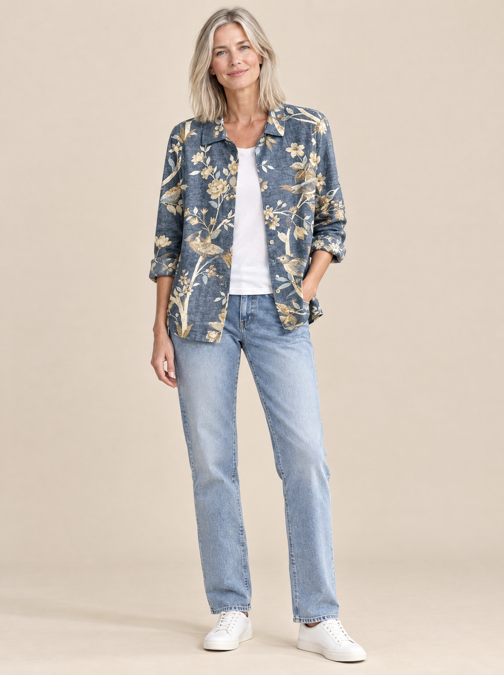 Blusa Pájaros y Flores Azul Emma – Azul y Amarillo