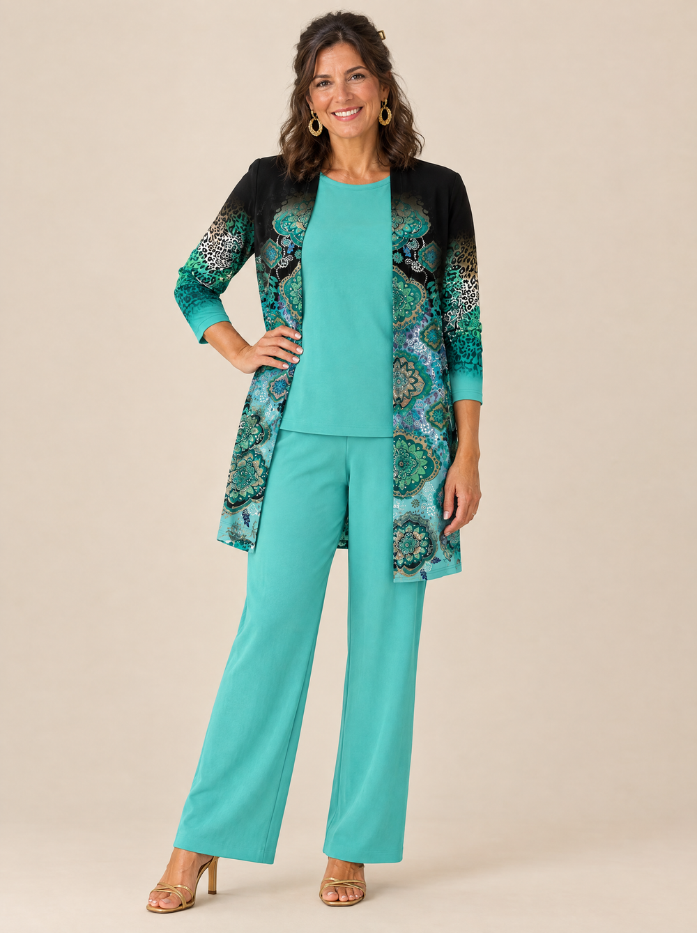Conjunto Tres Piezas Elegancia Clásica Pilar – Turquesa