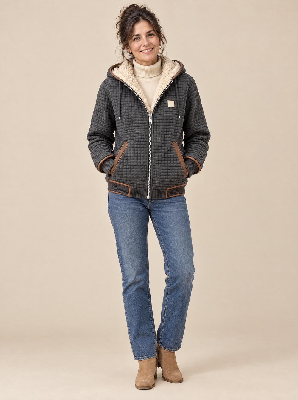 Chaqueta Acolchada con Forro Sherpa Silvia – Gris