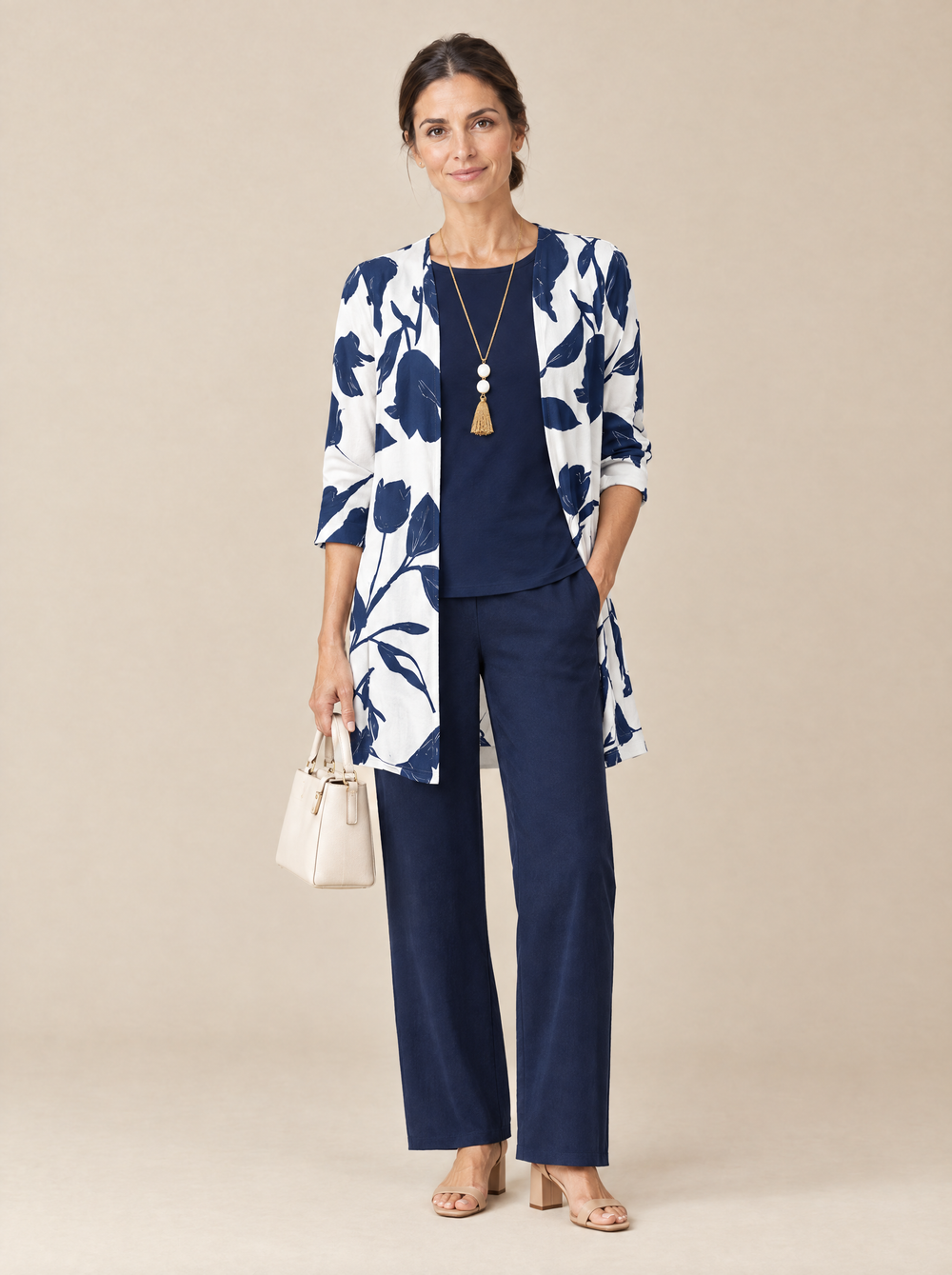 Conjunto Tres Piezas Elegancia Clásica Marina – Azul y Blanco