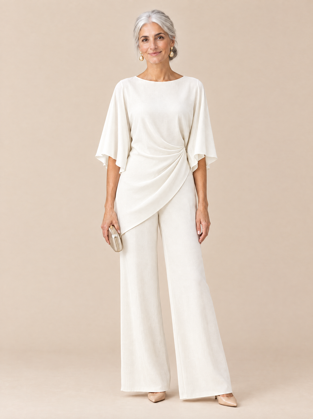 Conjunto Blusa Drapeada y Pantalón Ancho Mercedes – Blanco