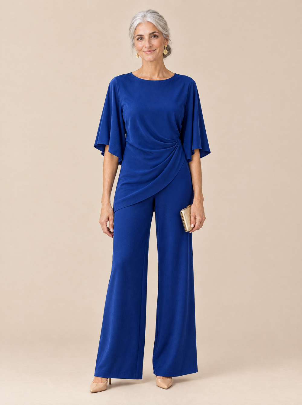 Conjunto Blusa Drapeada y Pantalón Ancho Mercedes – Azul Marino