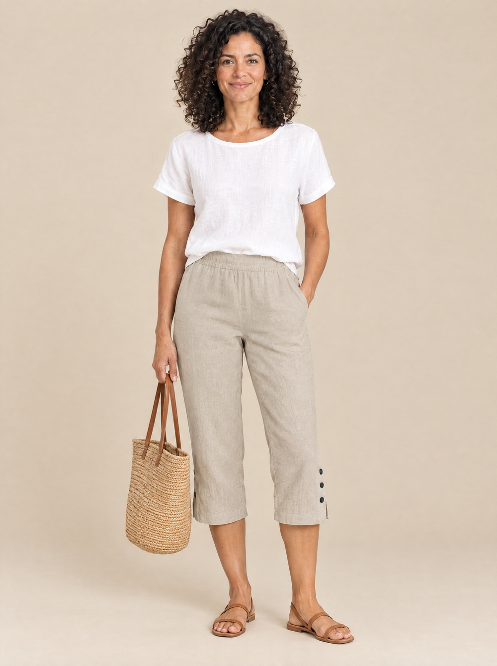 Pantalón Capri Relajado Laura – Beige