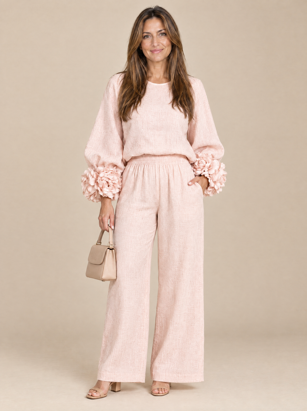 Conjunto con Puños de Flores Victoria – Rosa Palo