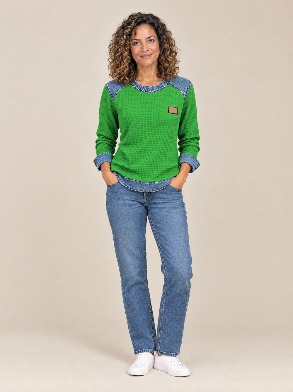 Sudadera Patchwork de Nido de Abeja Esther – Verde