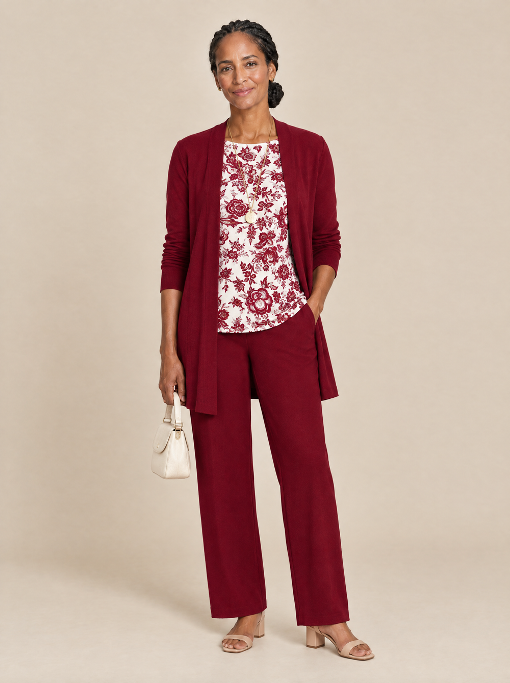 Conjunto Tres Piezas Estampado Botánico Leonor – Blanco y Rojo