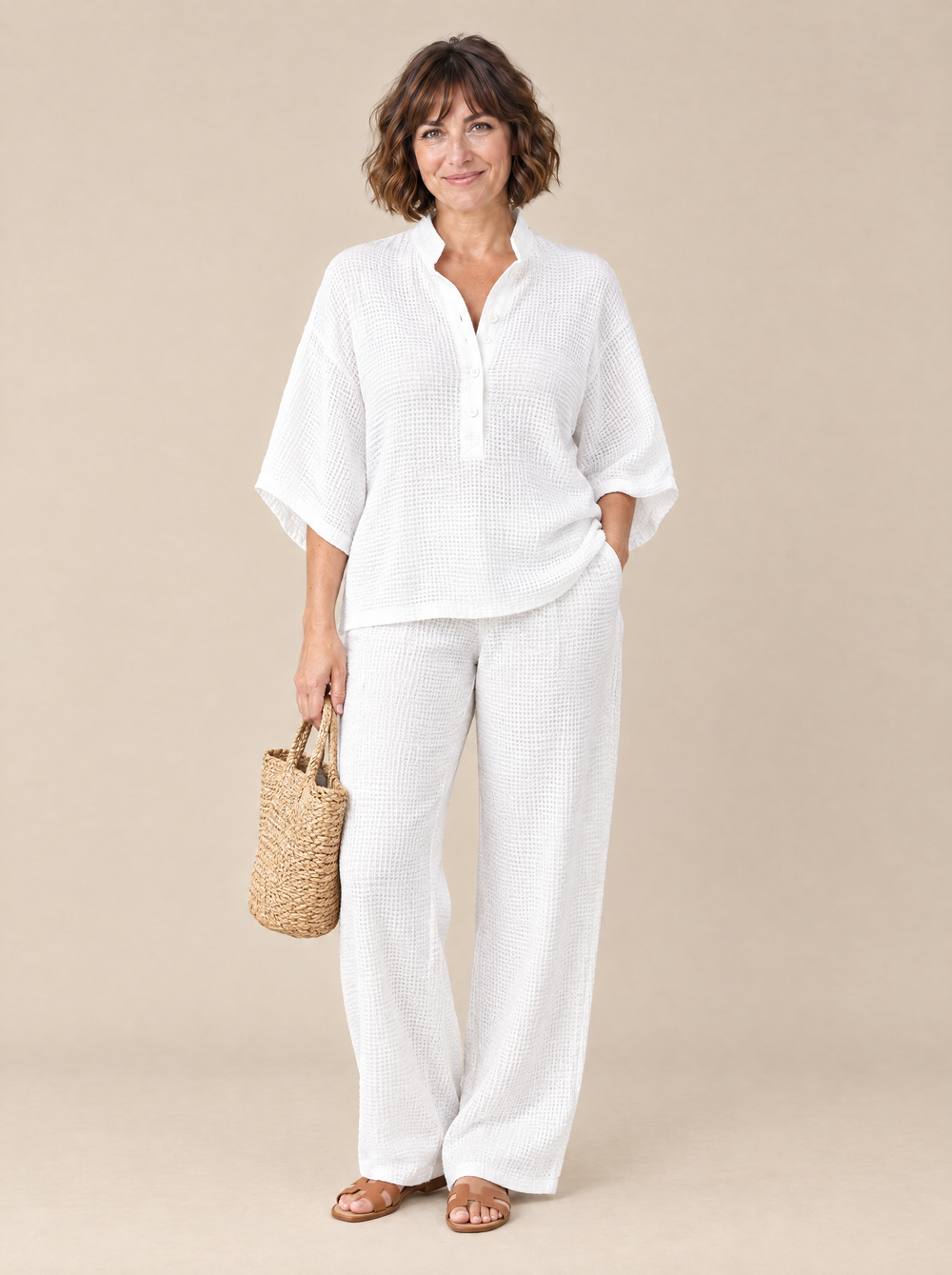 Conjunto Dos Piezas Textura Nido de Abeja Olga – Blanco