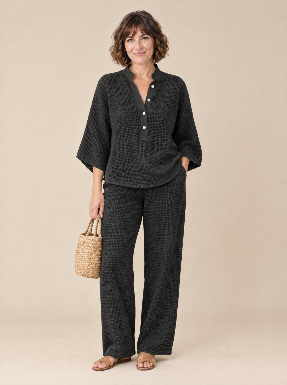 Conjunto Dos Piezas Textura Nido de Abeja Olga – Negro