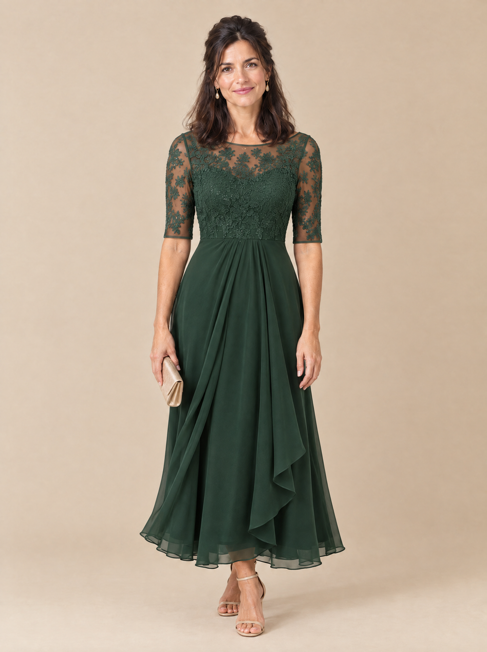 Vestido de Invitada de Encaje y Gasa Carolina – Verde