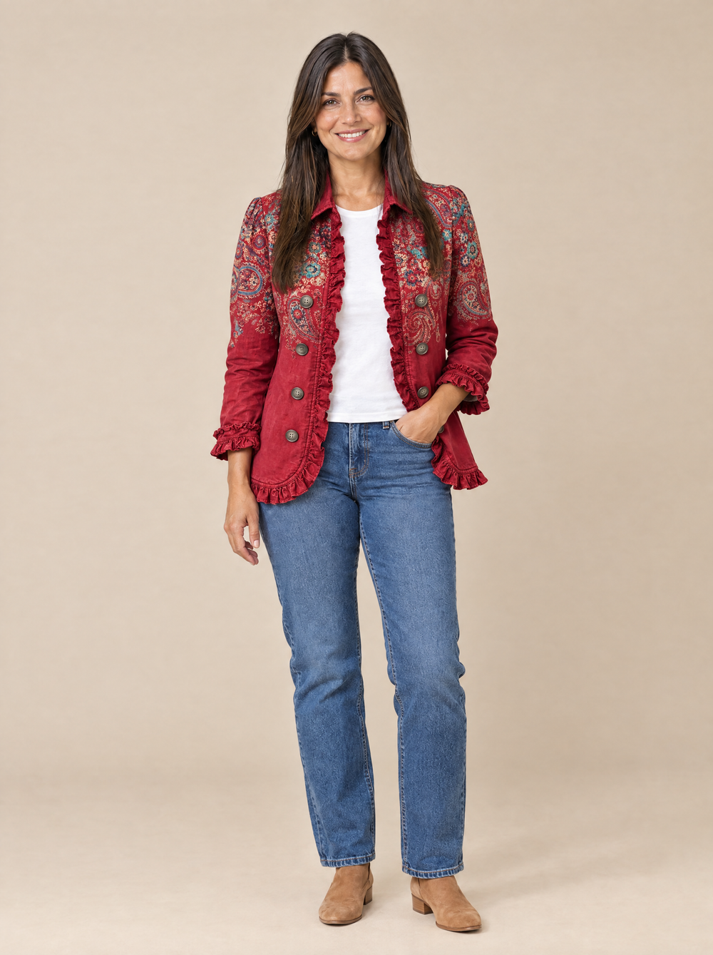 Chaqueta Roja de Cachemira con Volantes Consuelo – Rojo