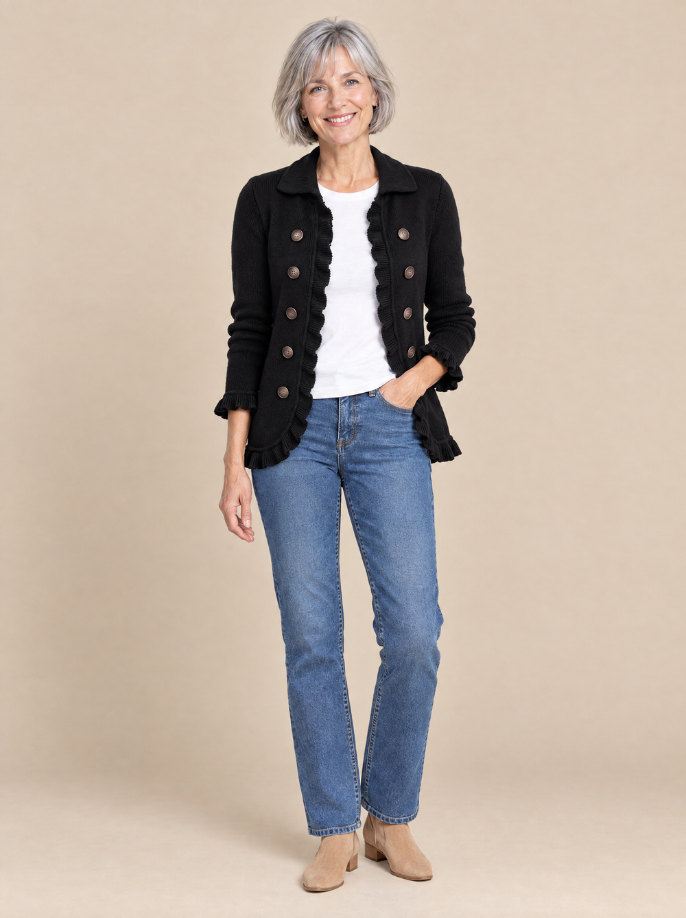Chaqueta de Punto Negra con Volantes Manuela