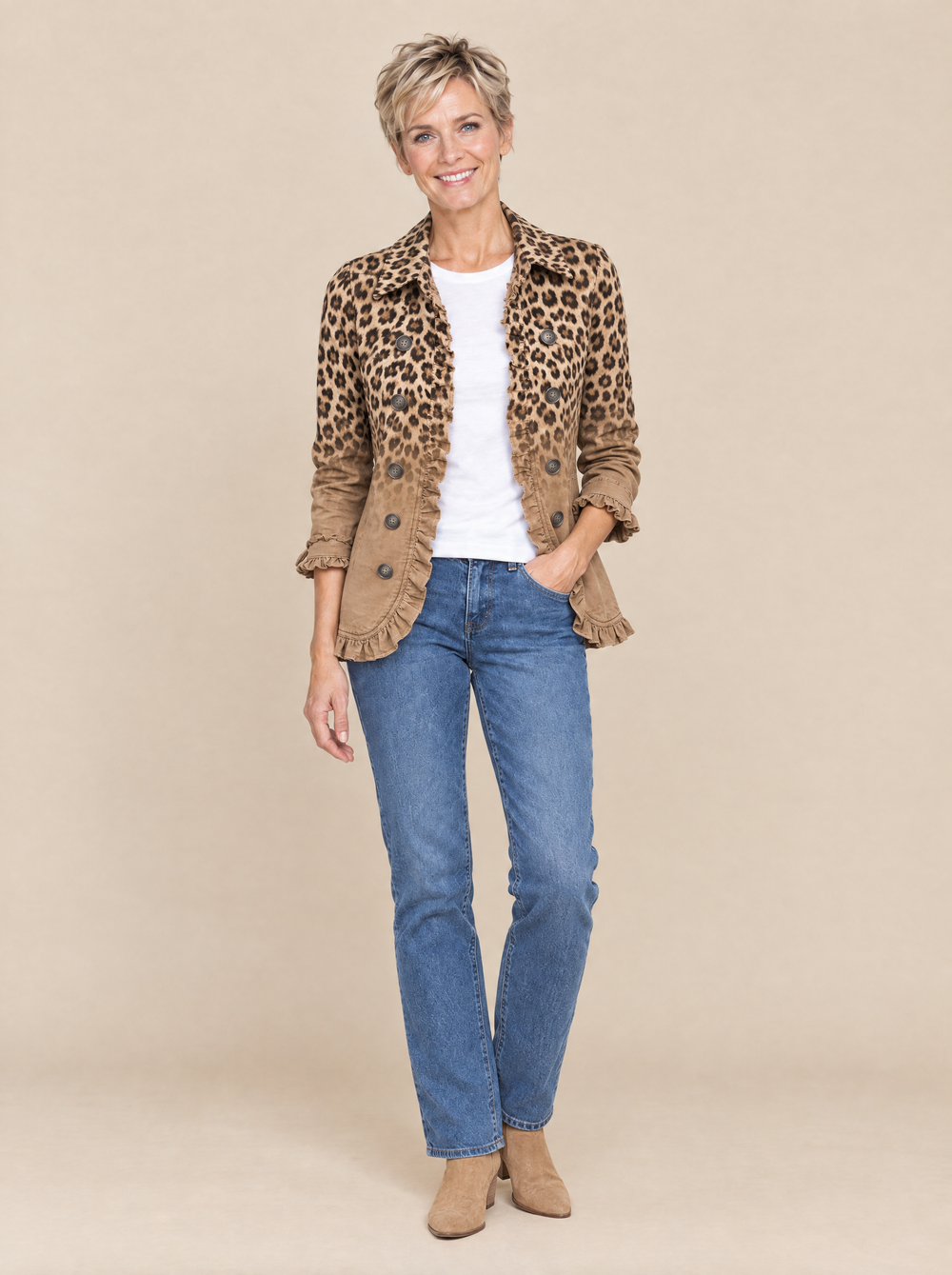 Chaqueta de Leopardo Degradado con Volantes Matilde – Leopardo Tostado