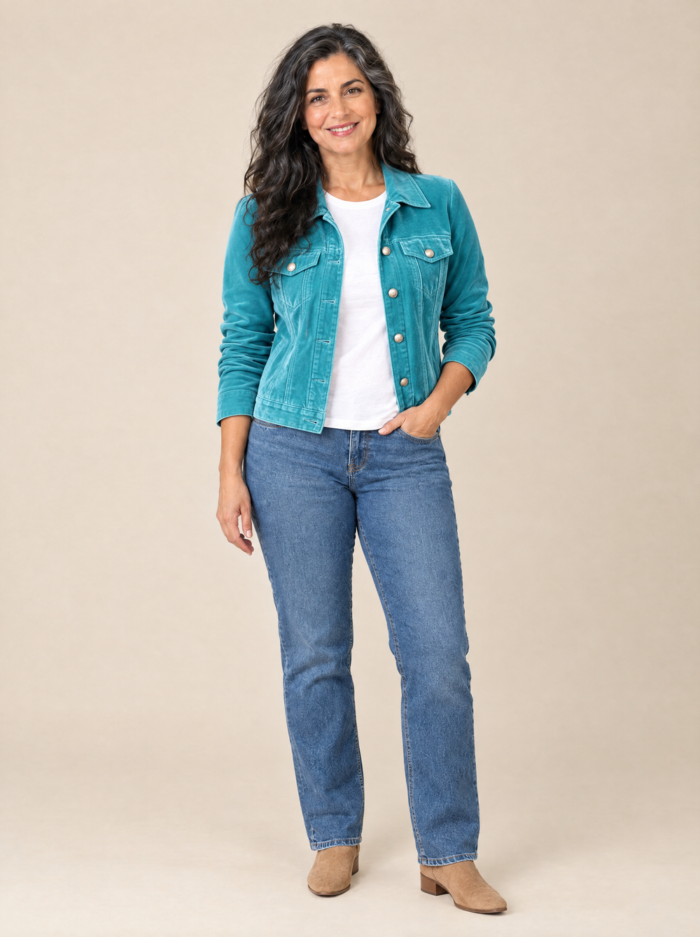 Chaqueta de Terciopelo Estilo Vintage Miriam – Turquesa