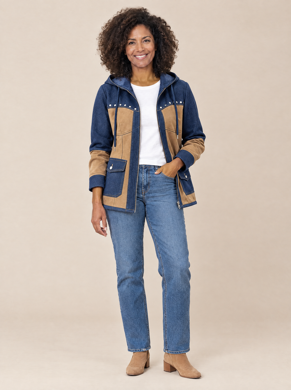 Chaqueta con Capucha Bicolor Marino y Camel Noelia – Marino y Camel