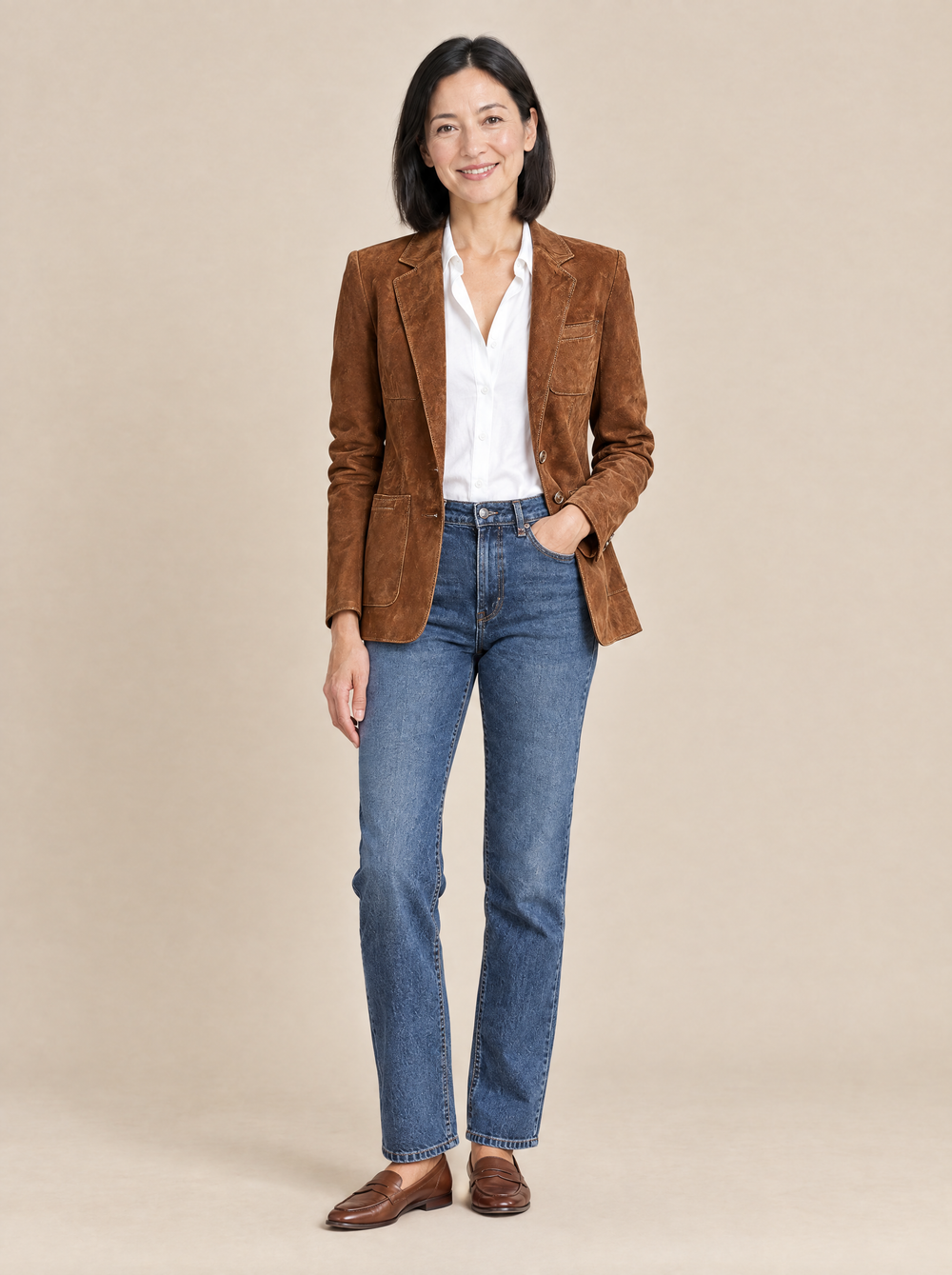Blazer Vintage Marrón con Pespuntes Elisa – Marrón