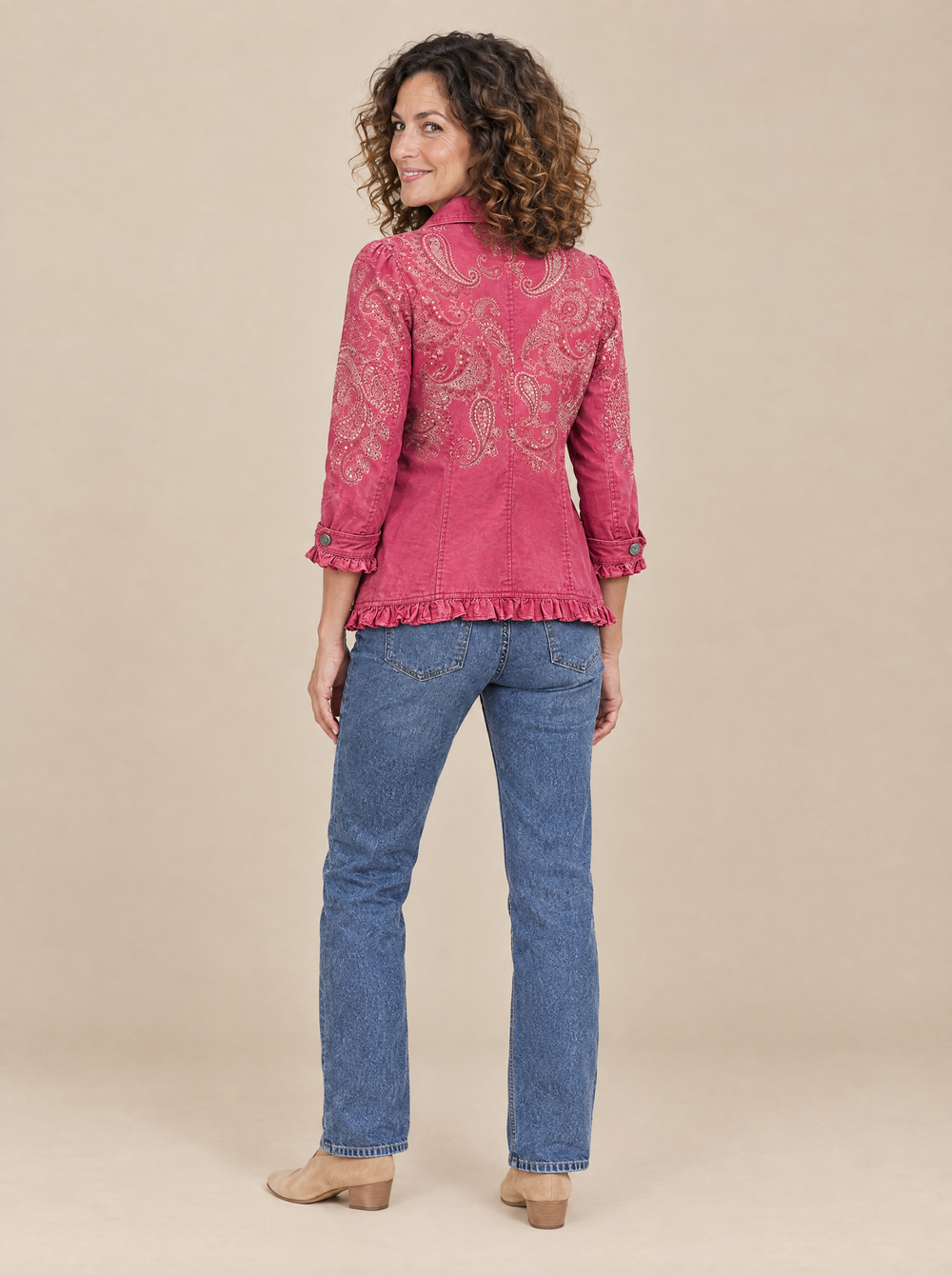 Chaqueta Rosa de Cachemira con Volantes Virginia – Espalda