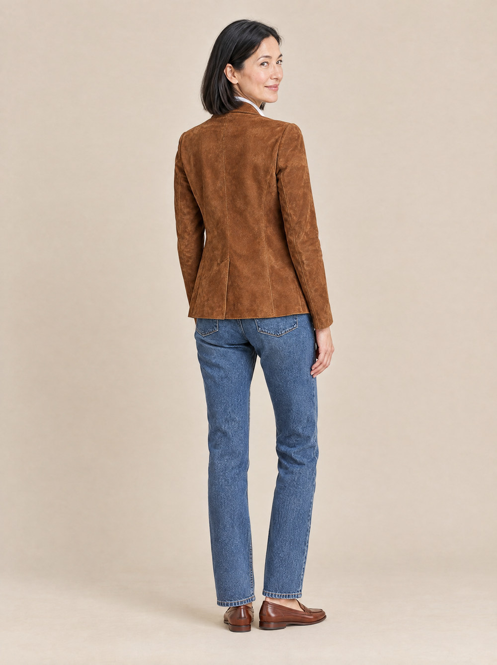 Blazer Vintage Marrón con Pespuntes Elisa – Espalda
