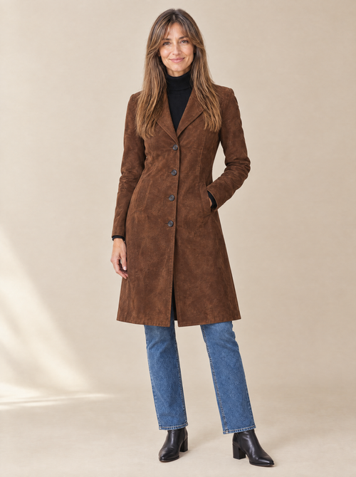 Abrigo Elegante Efecto Ante Valeria – Marrón