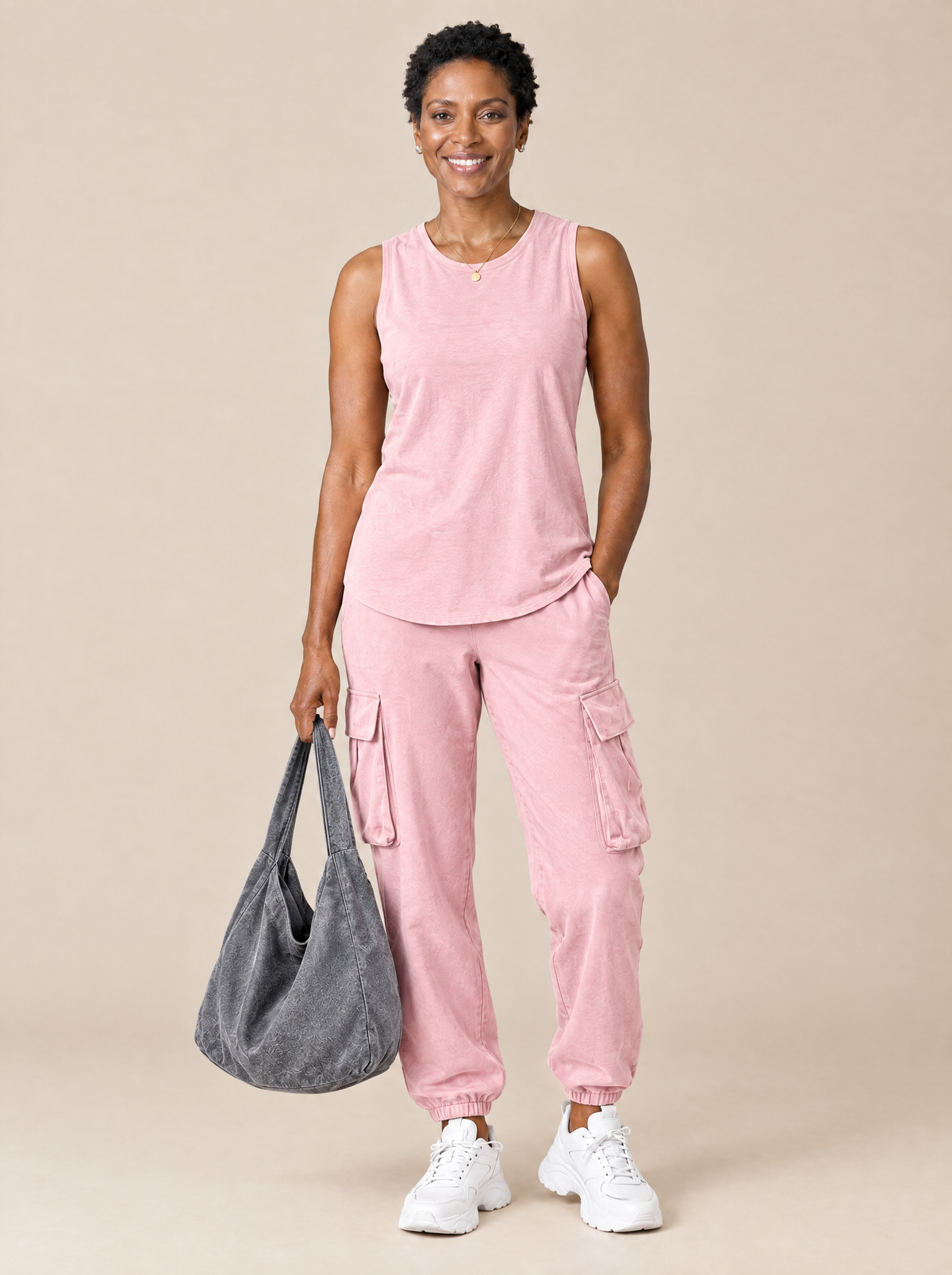 Conjunto Urbano Lucía – Rosa + bolso gris