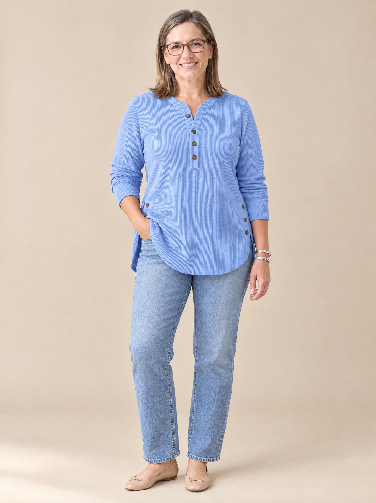 Túnica Henley con Botones Clara – Azul celeste