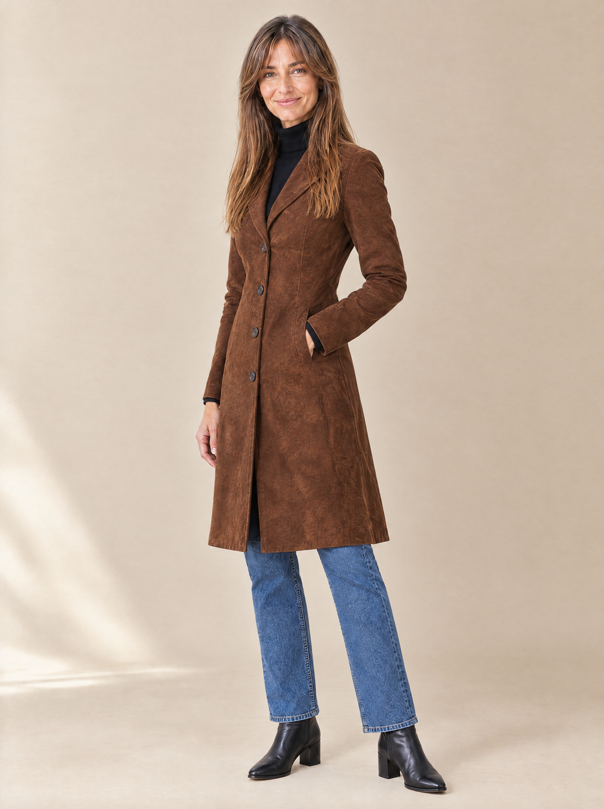Abrigo Elegante Efecto Ante Valeria – de lado