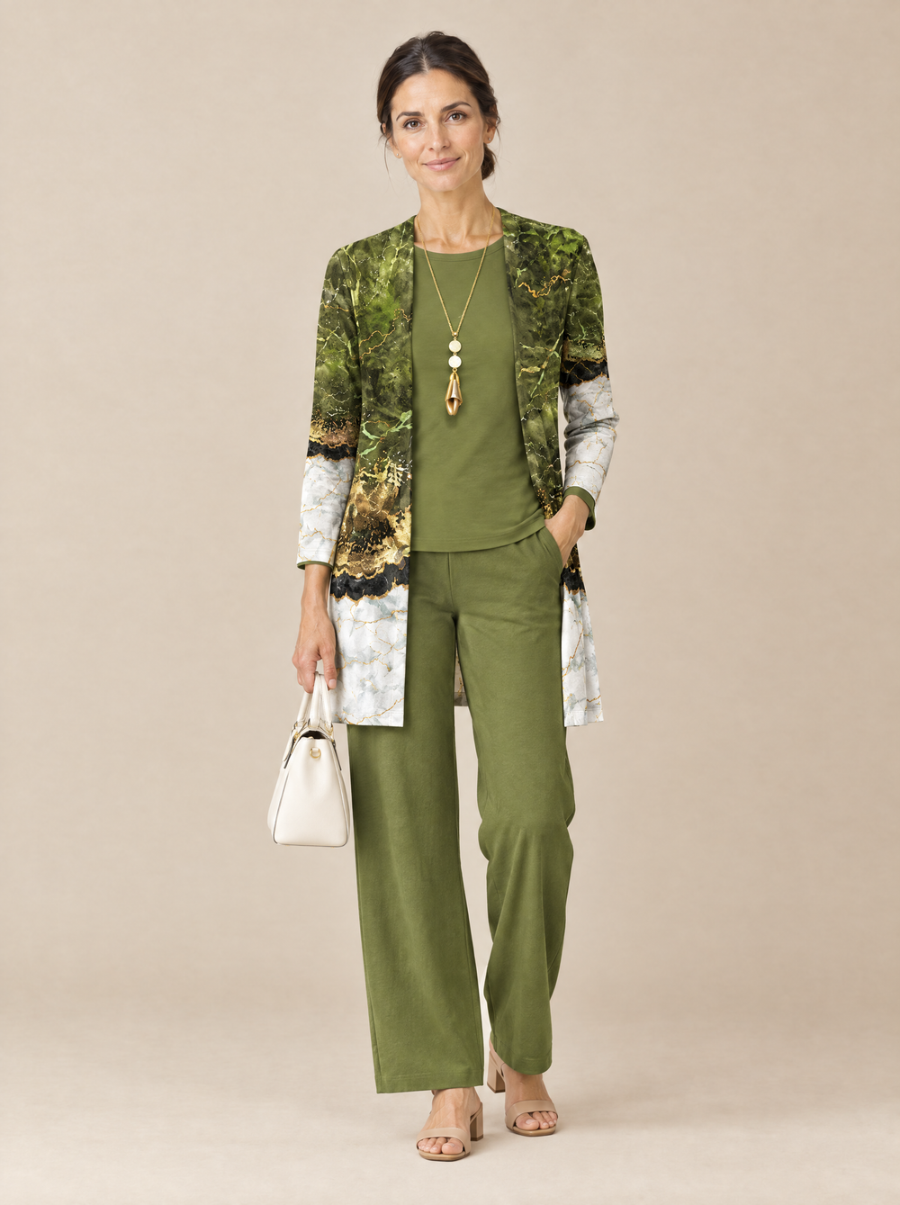 Conjunto Tres Piezas Elegancia Clásica Marina – Verde Oliva