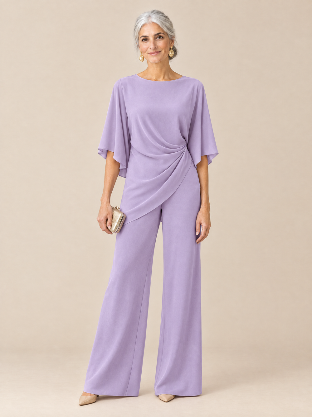 Conjunto Blusa Drapeada y Pantalón Ancho Mercedes – Lavanda