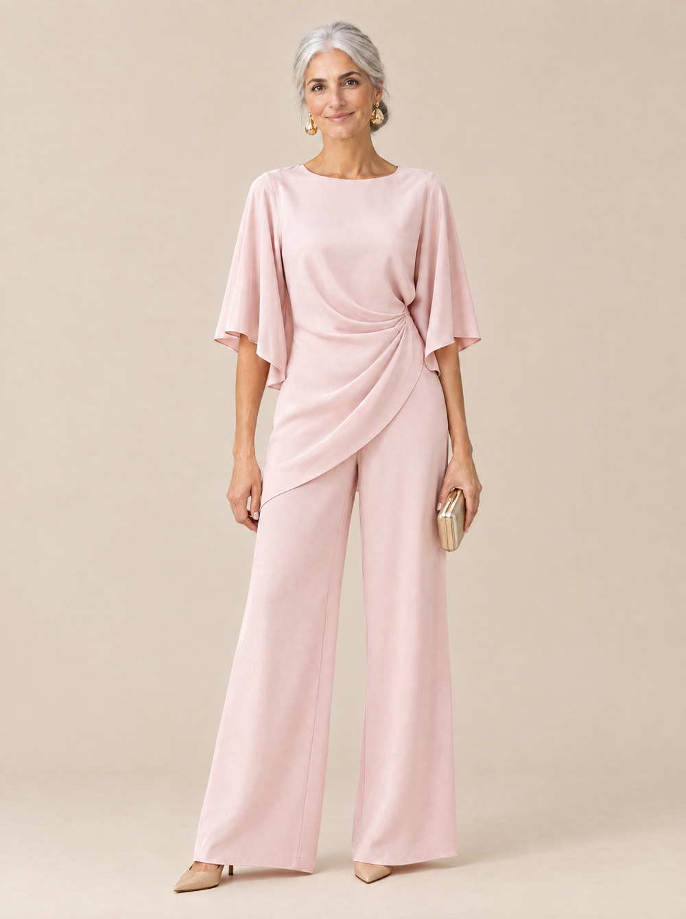 Conjunto Blusa Drapeada y Pantalón Ancho Mercedes – Rosa