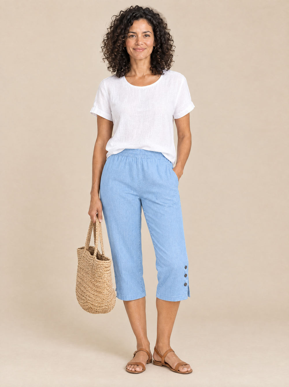 Pantalón Capri Relajado Laura – Azul Claro