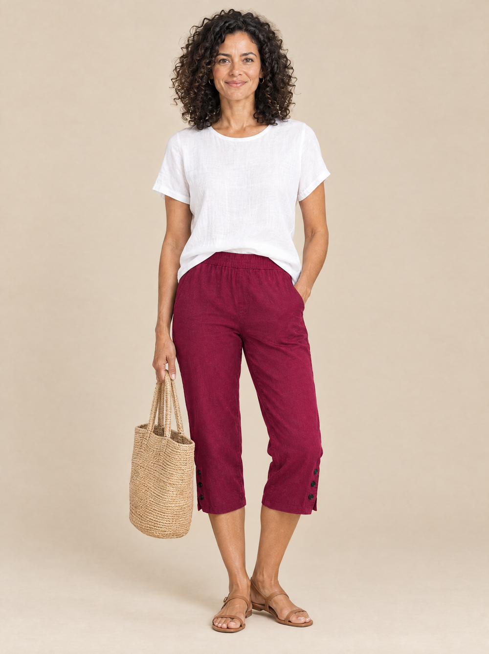 Pantalón Capri Relajado Laura – Burdeos