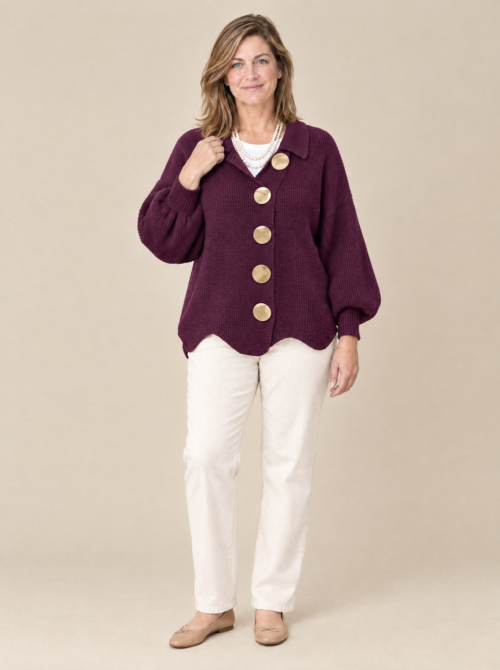 Cárdigan Oversize con Botones Dorados Isabel – Burdeos