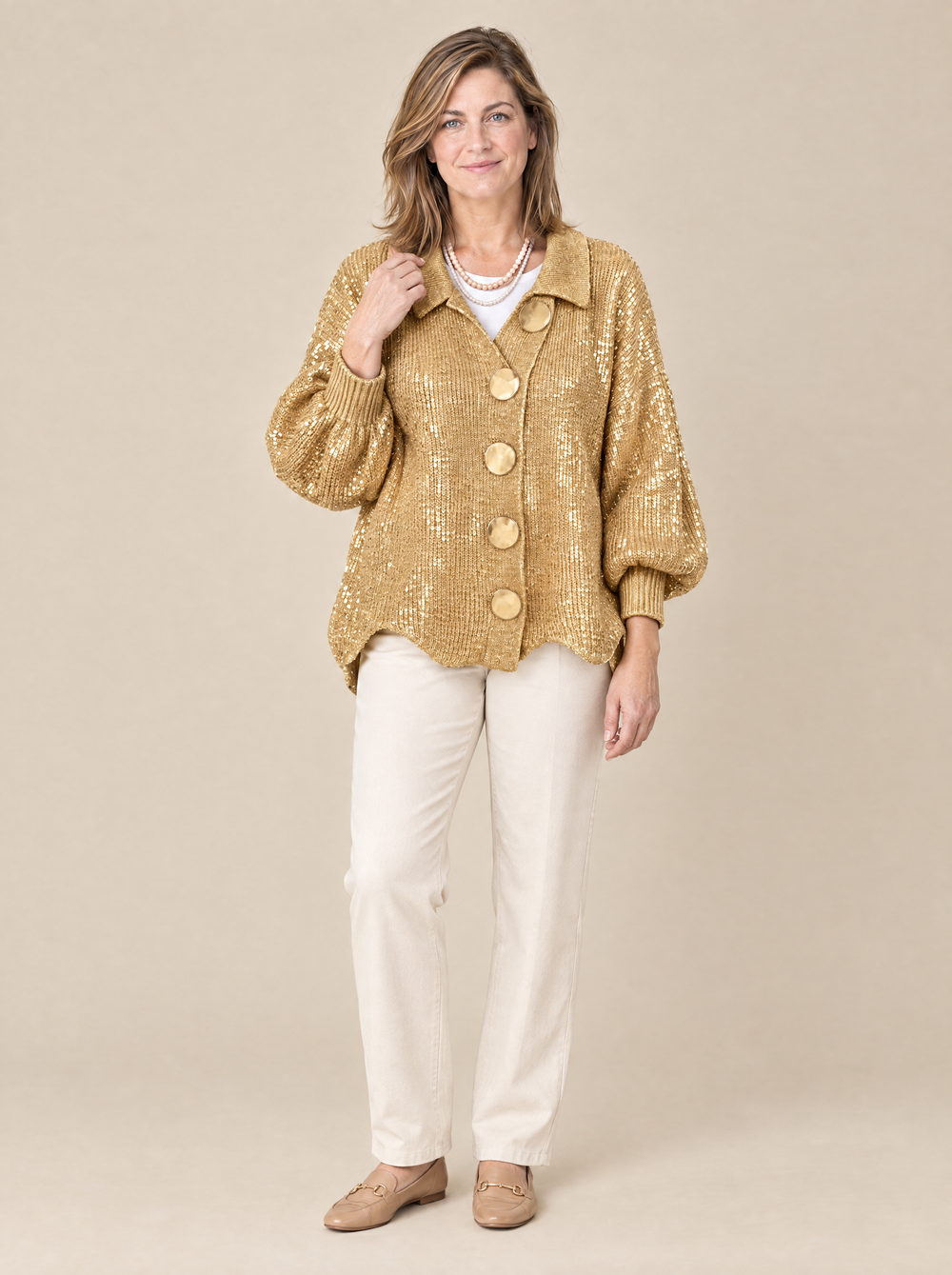 Cárdigan Oversize con Botones Dorados Isabel – Dorado