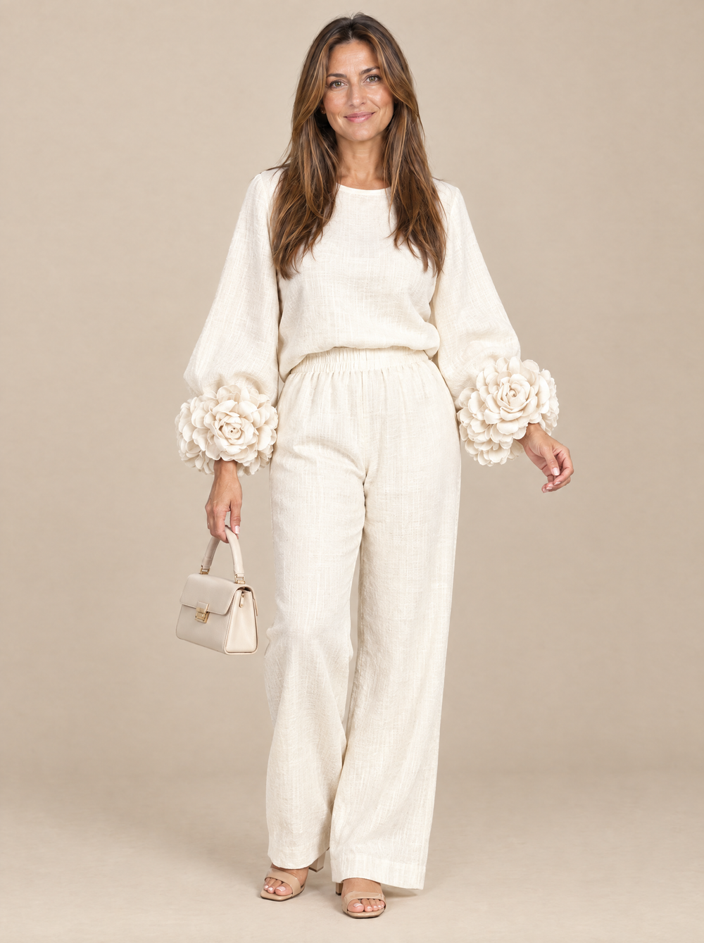 Conjunto con Puños de Flores Victoria – Blanco