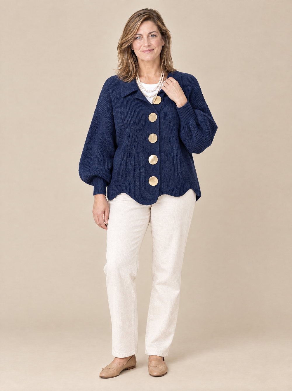 Cárdigan Oversize con Botones Dorados Isabel – Azul Marino