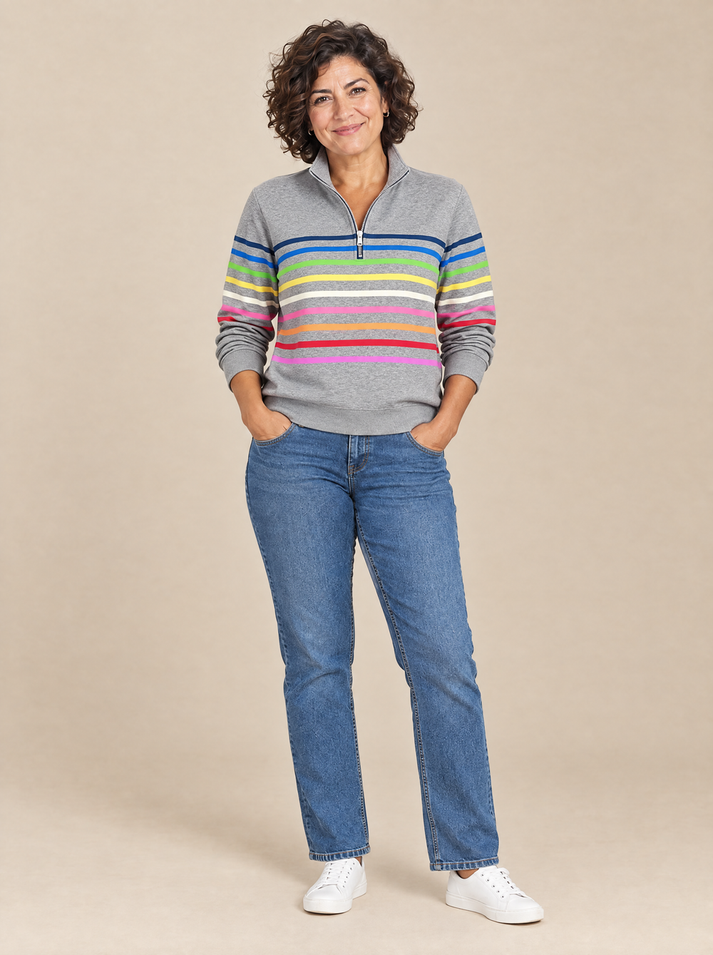 Sudadera de Rayas con Media Cremallera Susana – Gris