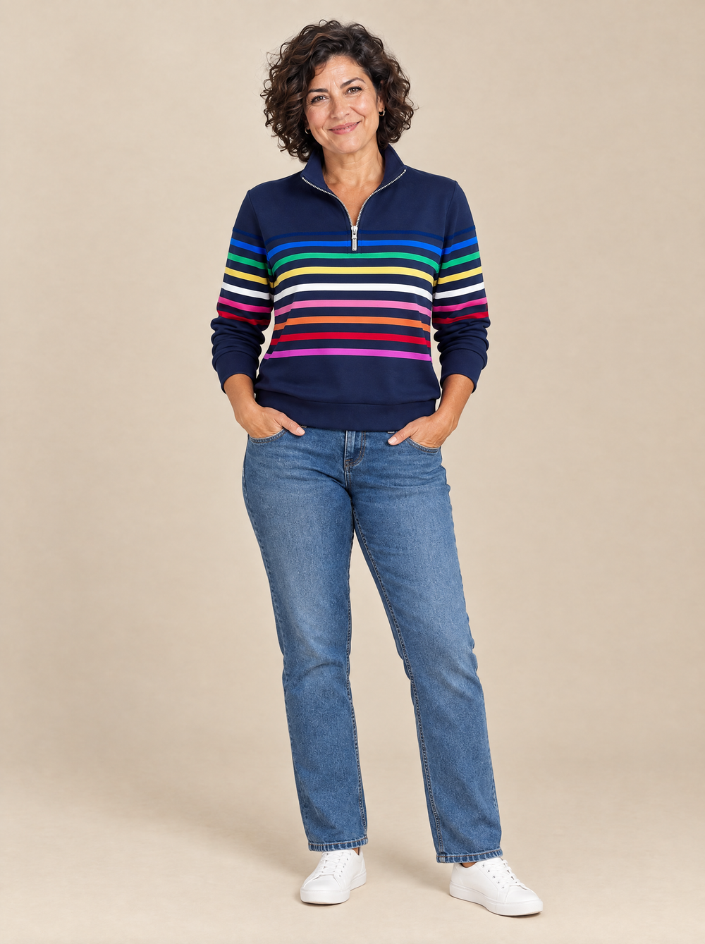 Sudadera de Rayas con Media Cremallera Susana – Azul Marino