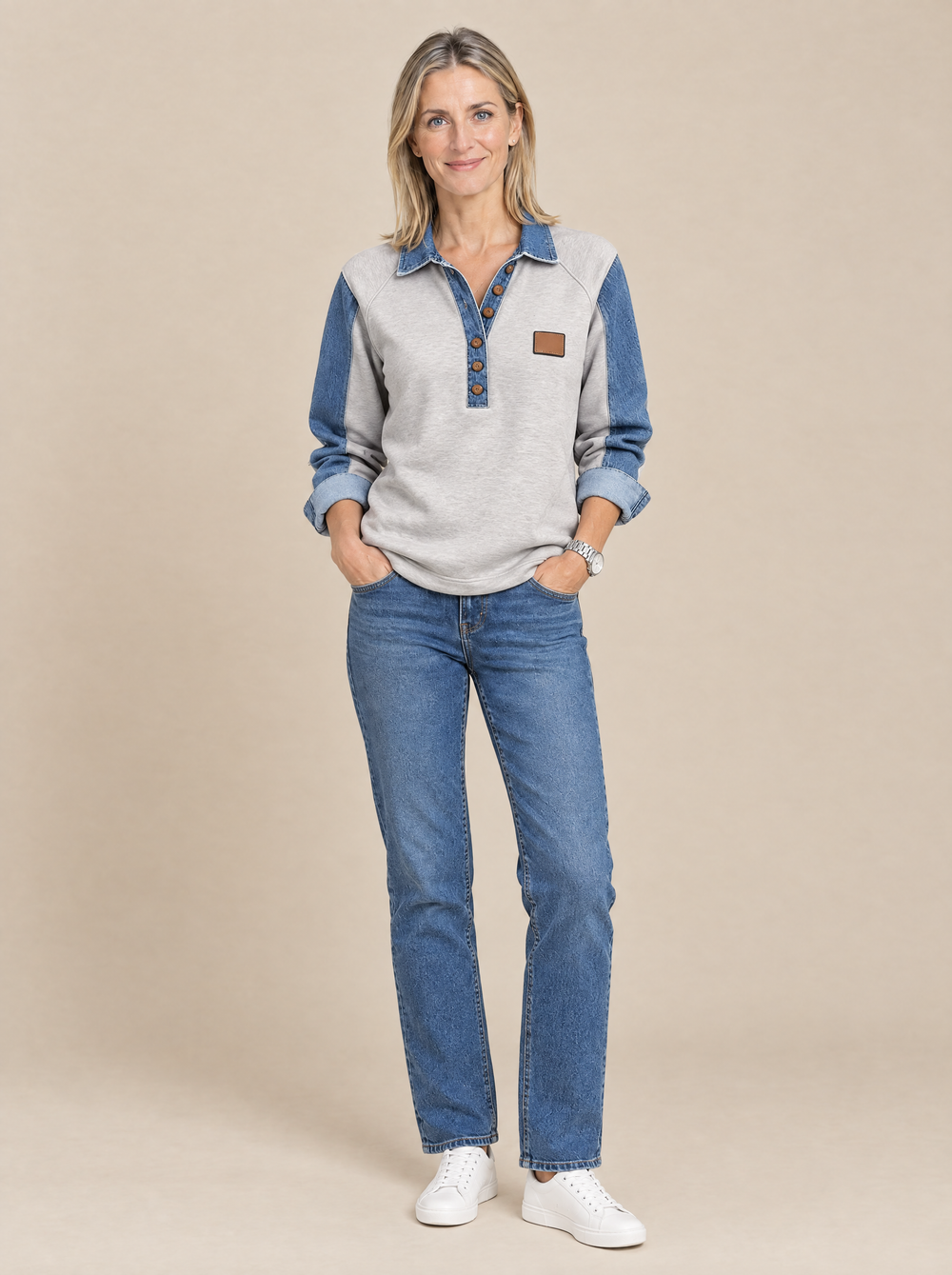 Jersey con Cuello Vaquero Martina – Gris