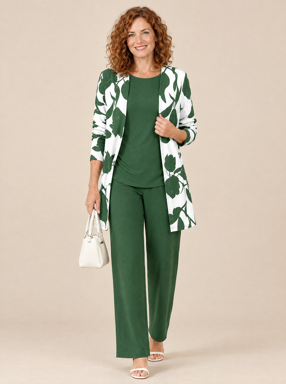Conjunto Tres Piezas Elegancia Clásica Yolanda – Verde y Blanco