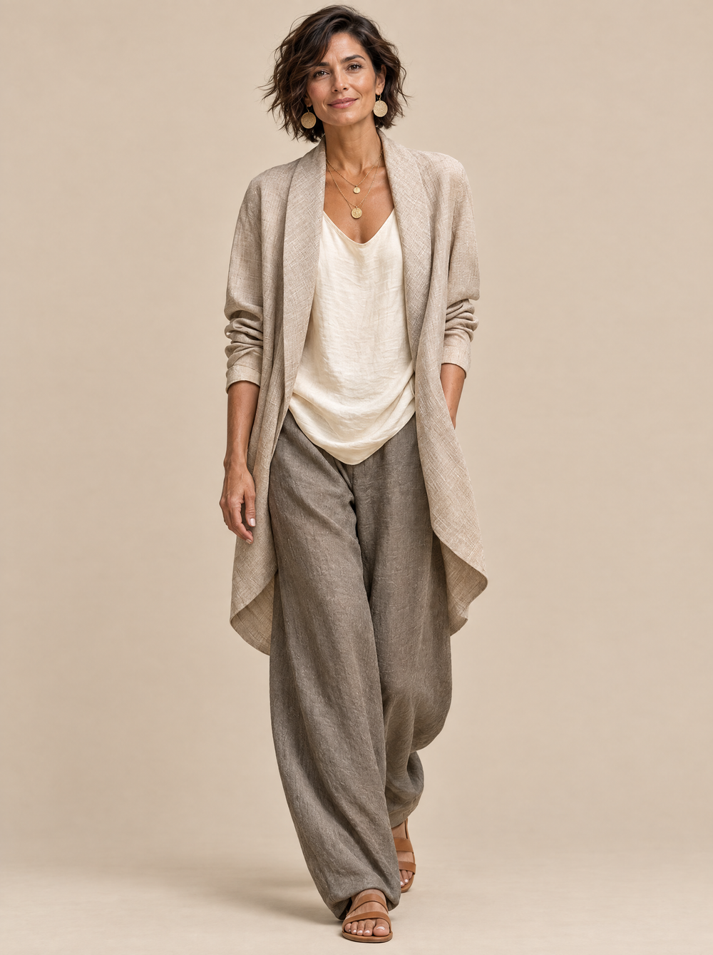 Conjunto Boho de Tres Piezas Esperanza – Beige y Gris