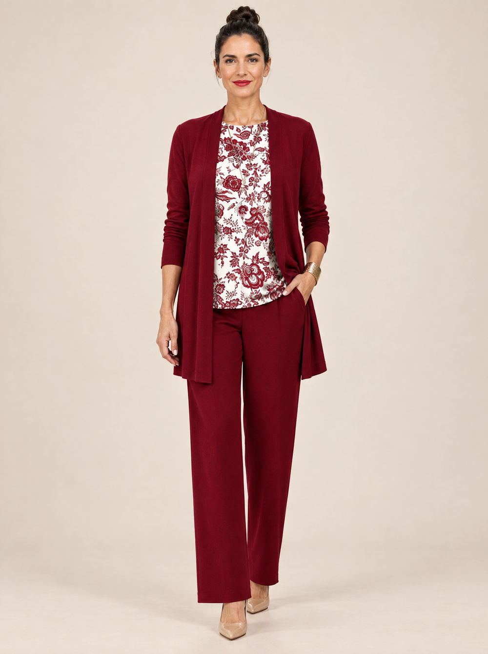 Conjunto Tres Piezas Elegancia Clásica Mónica – Rojo Intenso