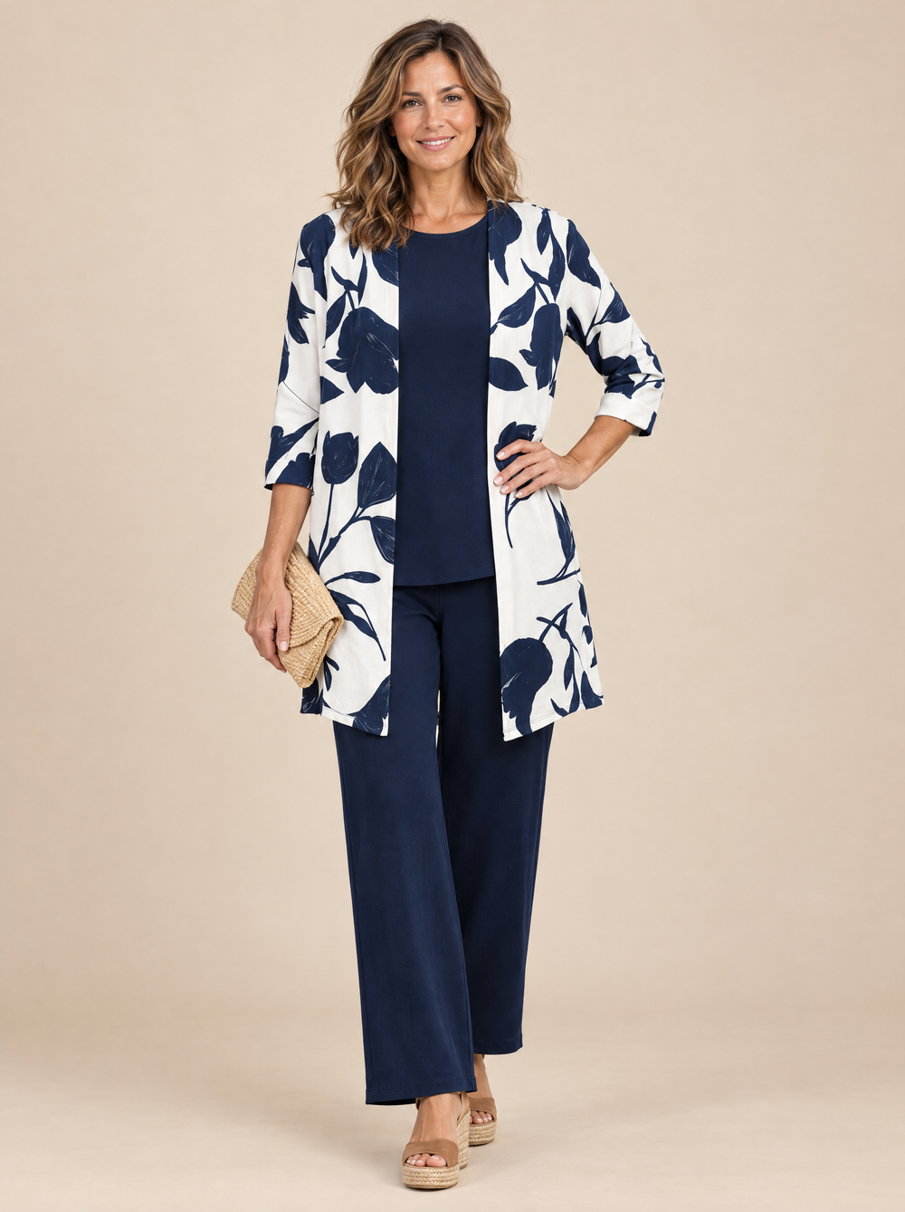 Conjunto Tres Piezas Elegancia Clásica Patricia – Azul y Blanco