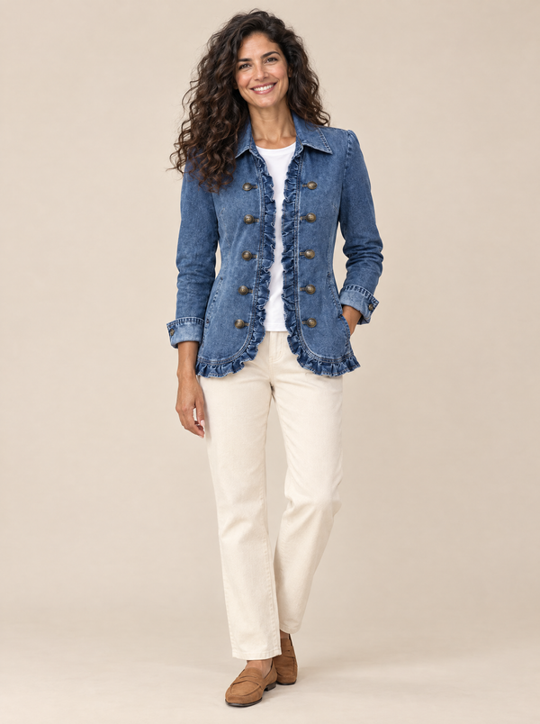Chaqueta Vaquera con Volantes Ángela – Azul Medio