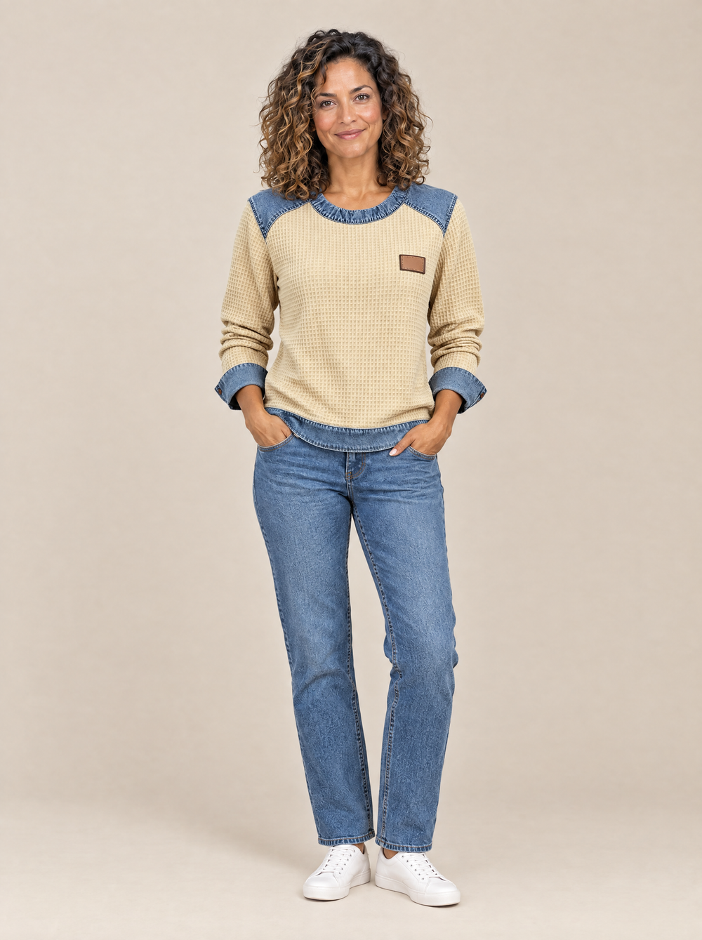 Sudadera Patchwork de Nido de Abeja Esther – Albaricoque