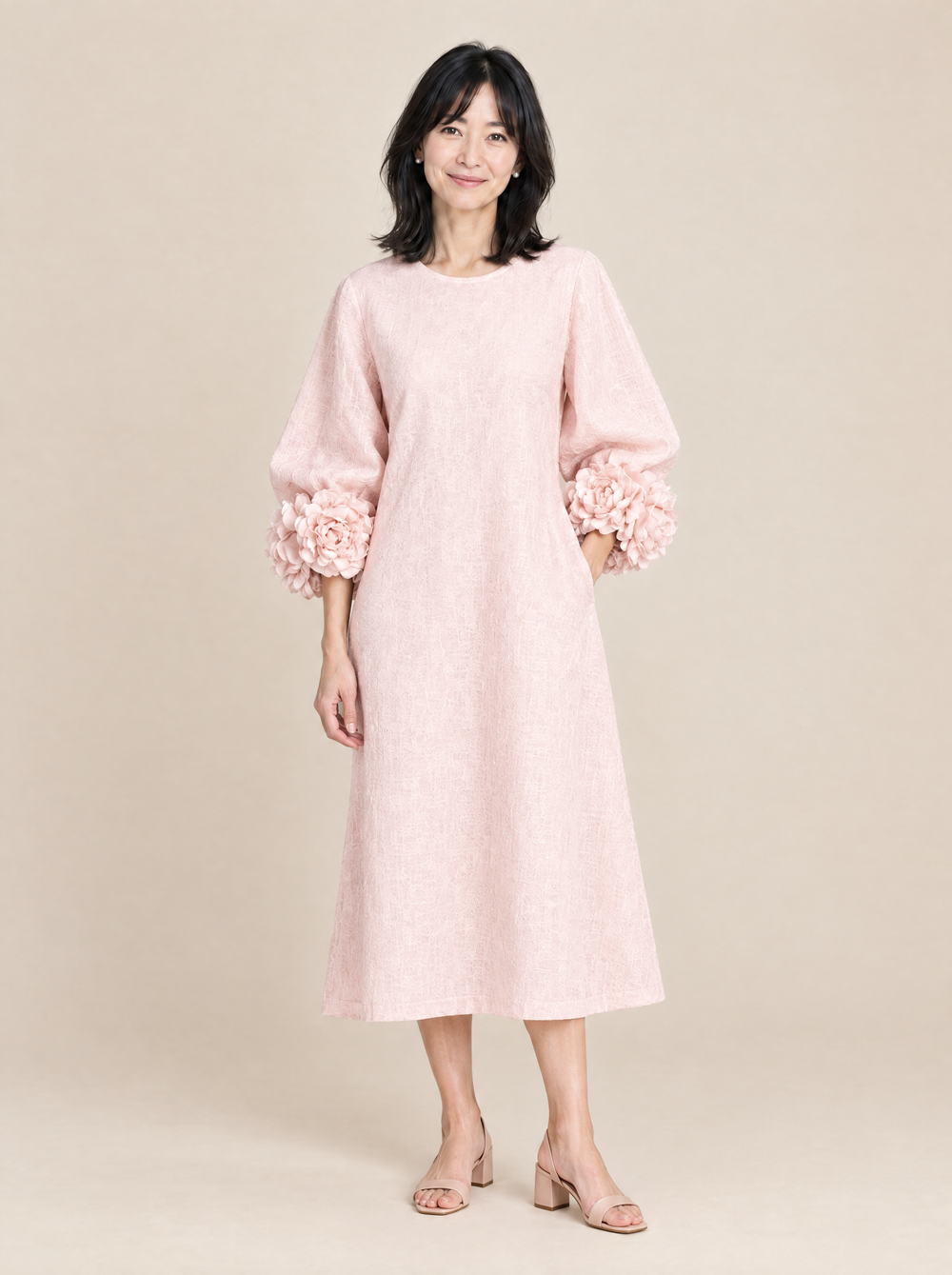 Vestido Midi con Puños de Rosa Julieta – Rosa