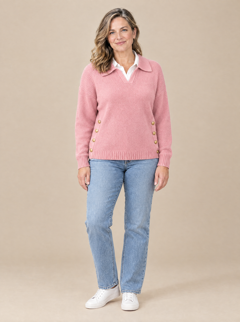 Jersey Cuello Pico con Solapa Nerea – Rosa