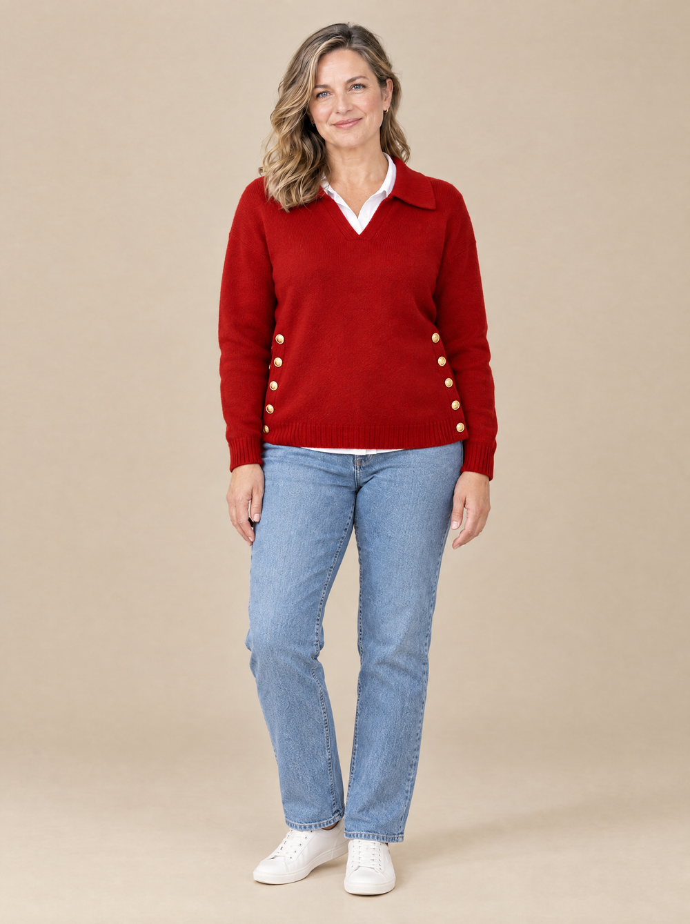 Jersey Cuello Pico con Solapa Nerea – Rojo