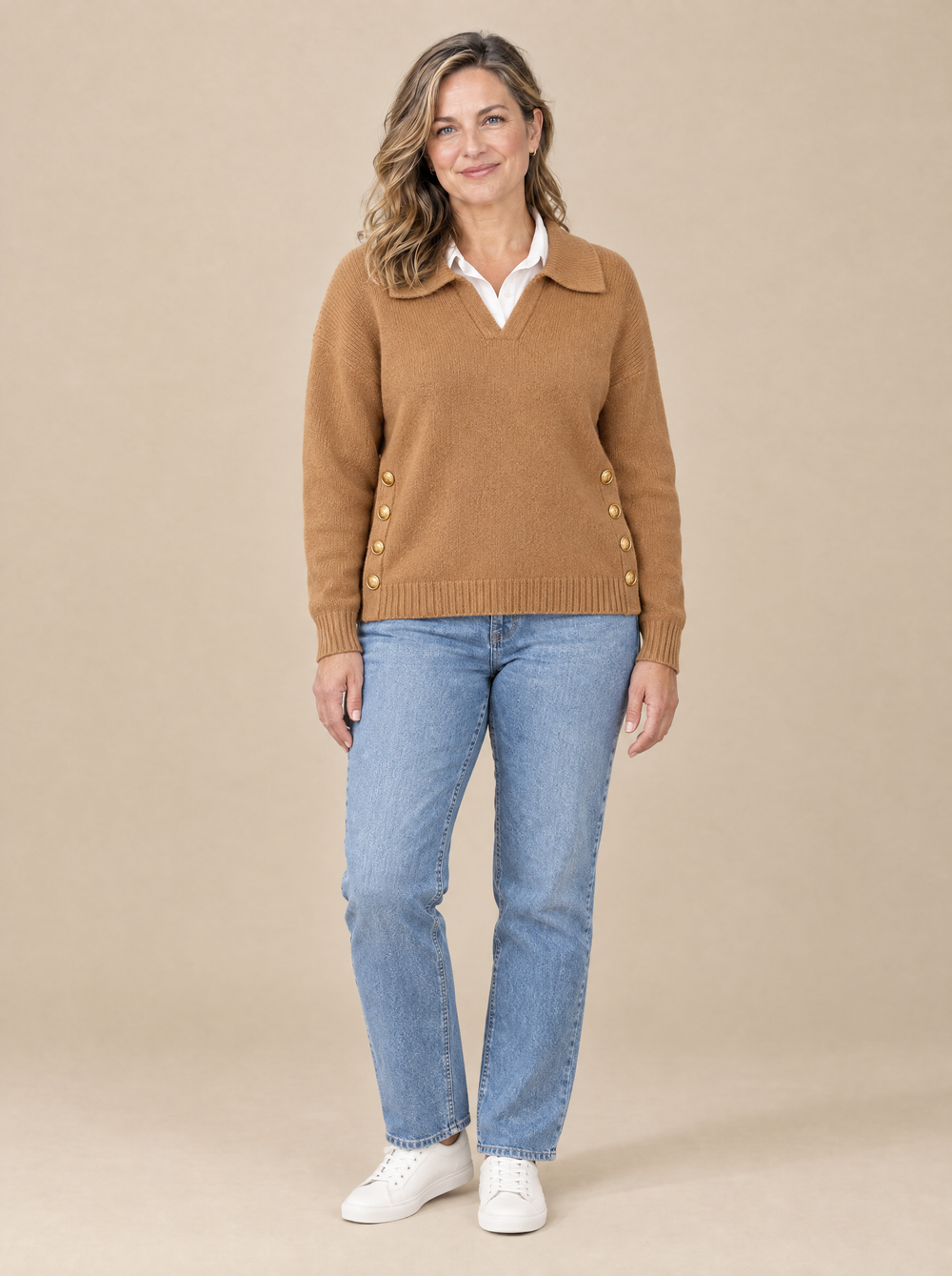 Jersey Cuello Pico con Solapa Nerea – Caqui