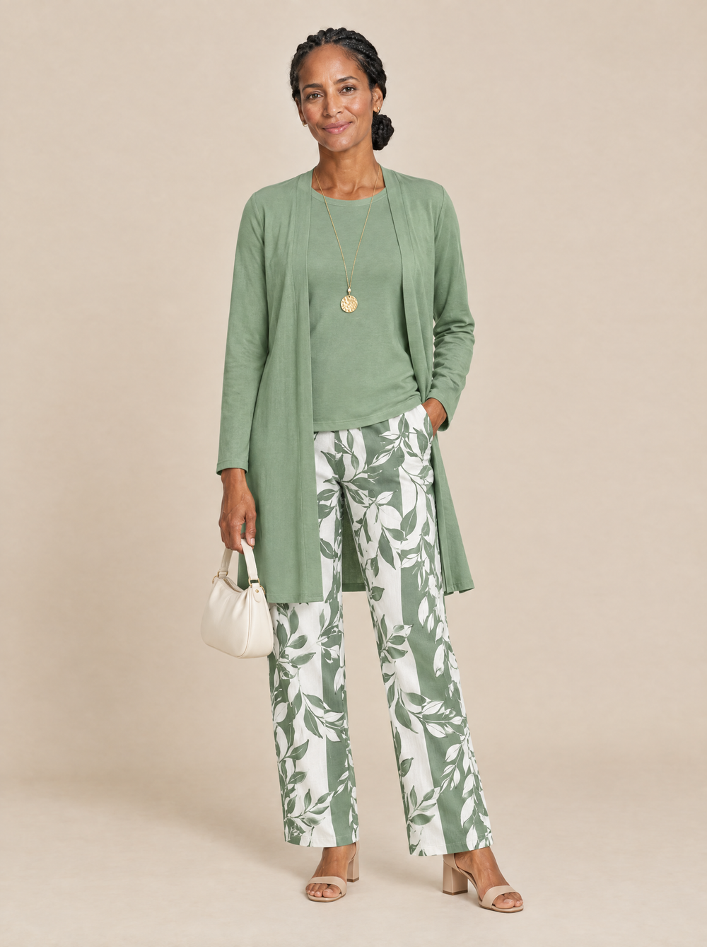 Conjunto Tres Piezas Estampado Botánico Leonor – Verde Claro