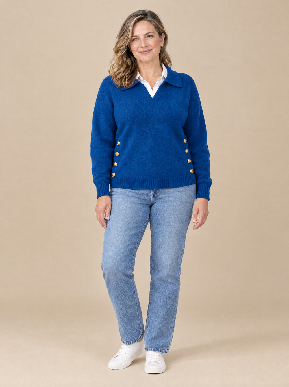 Jersey Cuello Pico con Solapa Nerea – Azul