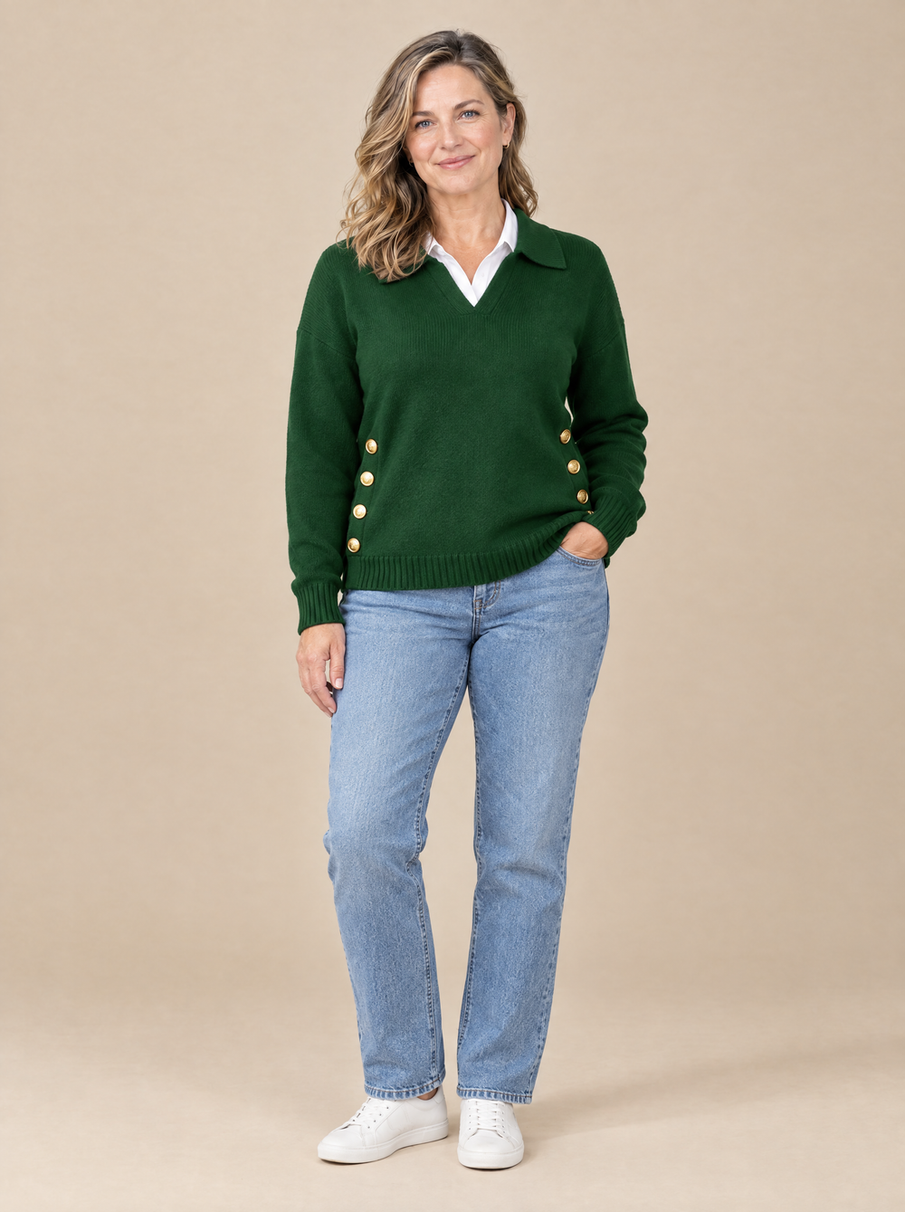 Jersey Cuello Pico con Solapa Nerea – Verde